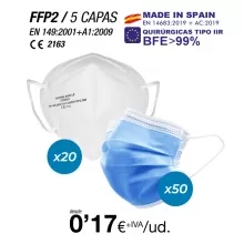 500 x FFP2 con certificación europea + 1250 x Mascarillas quirúrgica tipo IIR